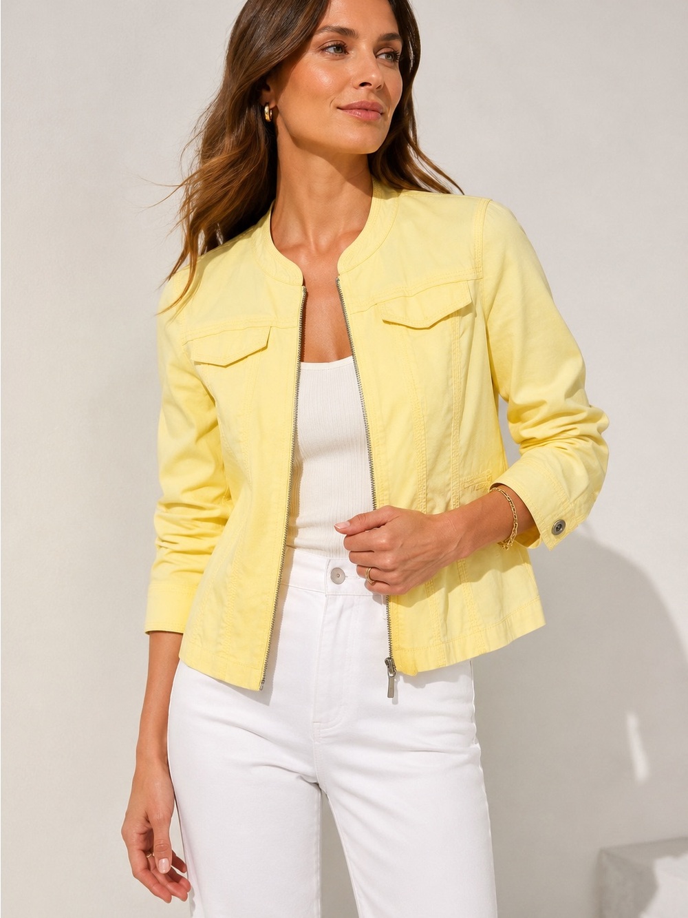 Lafayette 148 New York Yellow Cotton Stretch Zip Jacket Size S